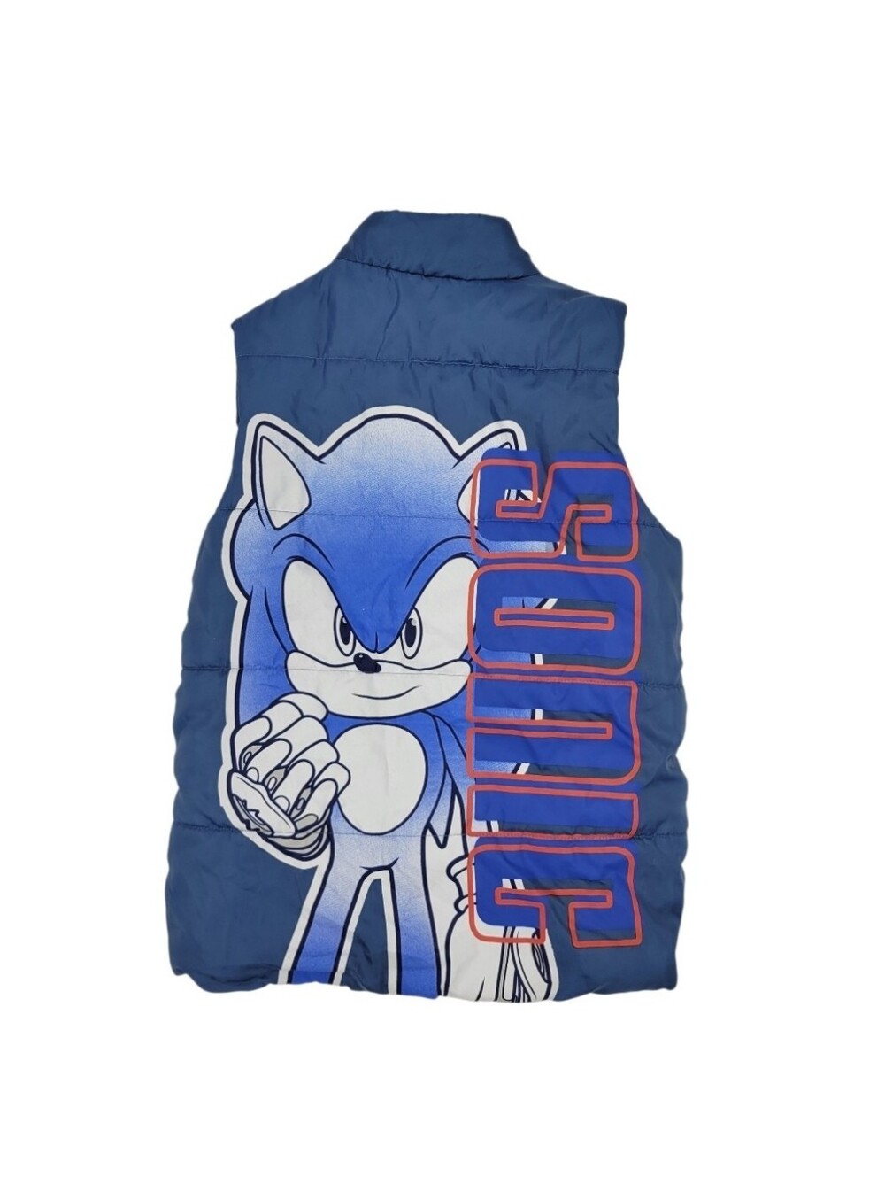 Sonic Prime Boys Blue Puffer Vest Size 7 SEGA Graphic Full Zip